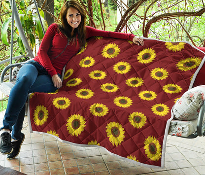 Burgundy Sunflower Pattern Print Quilt
