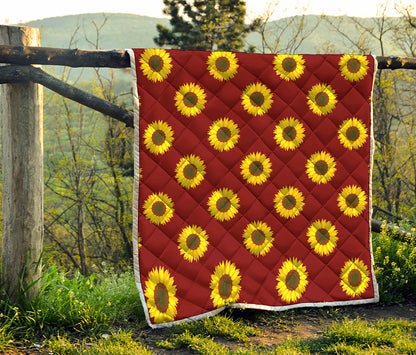 Burgundy Sunflower Pattern Print Quilt