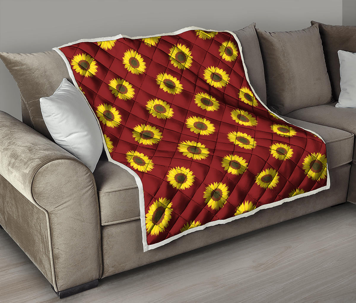 Burgundy Sunflower Pattern Print Quilt