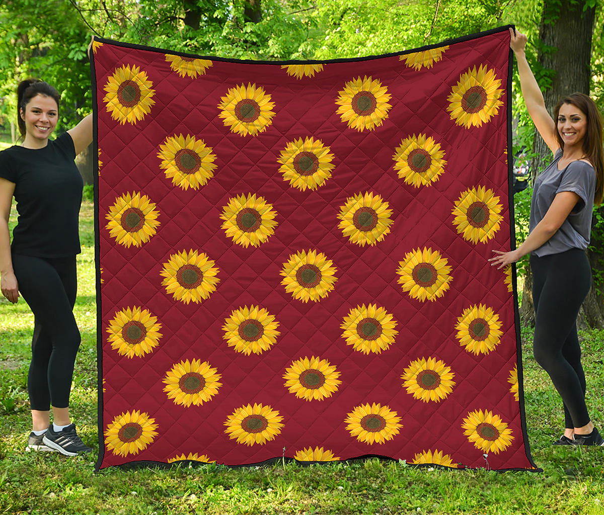 Burgundy Sunflower Pattern Print Quilt