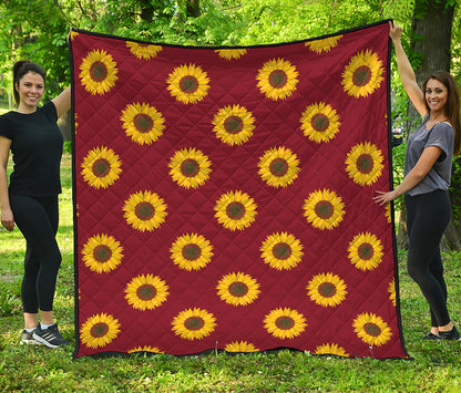 Burgundy Sunflower Pattern Print Quilt