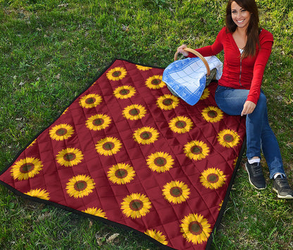 Burgundy Sunflower Pattern Print Quilt