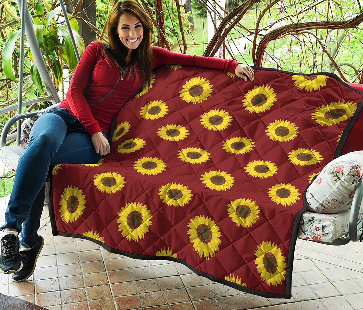 Burgundy Sunflower Pattern Print Quilt