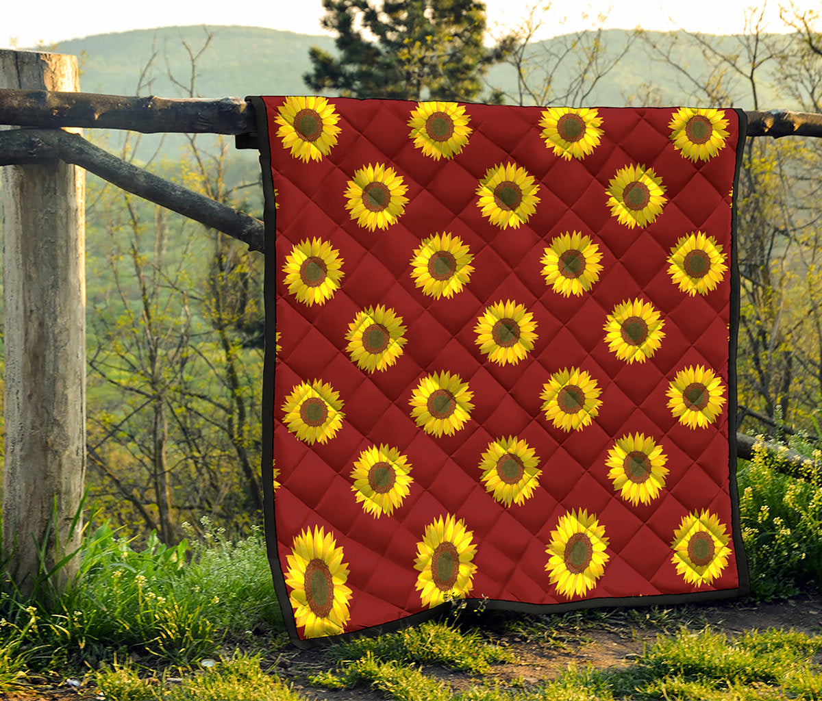Burgundy Sunflower Pattern Print Quilt