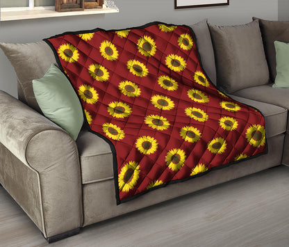 Burgundy Sunflower Pattern Print Quilt