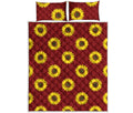 Burgundy Sunflower Pattern Print Quilt Bed Set