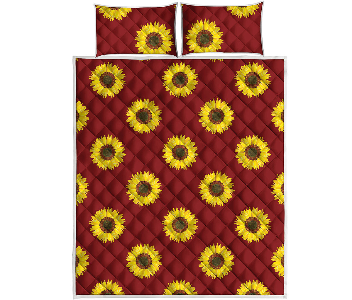 Burgundy Sunflower Pattern Print Quilt Bed Set