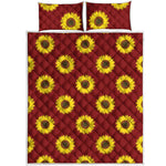 Burgundy Sunflower Pattern Print Quilt Bed Set