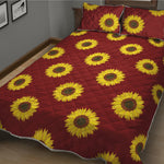 Burgundy Sunflower Pattern Print Quilt Bed Set
