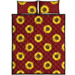 Burgundy Sunflower Pattern Print Quilt Bed Set