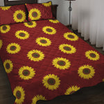 Burgundy Sunflower Pattern Print Quilt Bed Set