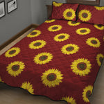 Burgundy Sunflower Pattern Print Quilt Bed Set