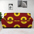 Burgundy Sunflower Pattern Print Sofa Cover