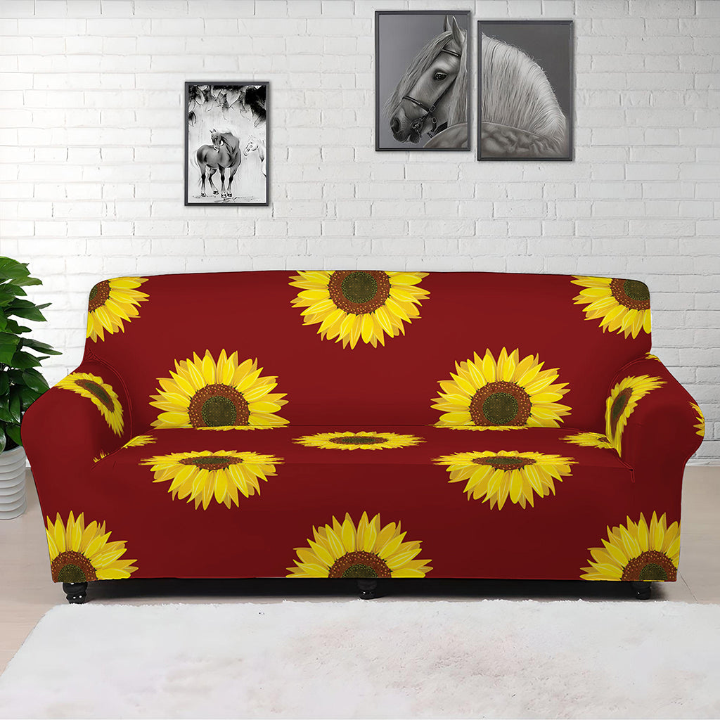Burgundy Sunflower Pattern Print Sofa Cover
