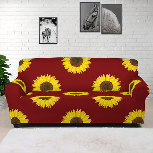 Burgundy Sunflower Pattern Print Sofa Cover