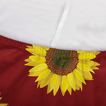 Burgundy Sunflower Pattern Print Sofa Cover