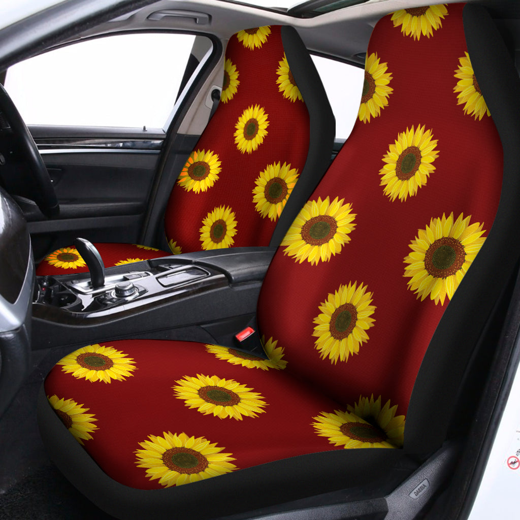 Burgundy Sunflower Pattern Print Universal Fit Car Seat Covers