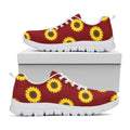 Burgundy Sunflower Pattern Print White Running Shoes