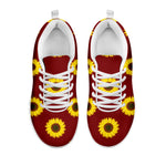 Burgundy Sunflower Pattern Print White Sneakers