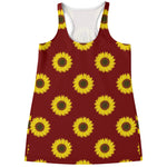 Burgundy Sunflower Pattern Print Women's Racerback Tank Top