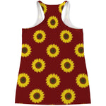 Burgundy Sunflower Pattern Print Women's Racerback Tank Top