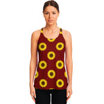 Burgundy Sunflower Pattern Print Women's Racerback Tank Top
