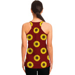 Burgundy Sunflower Pattern Print Women's Racerback Tank Top