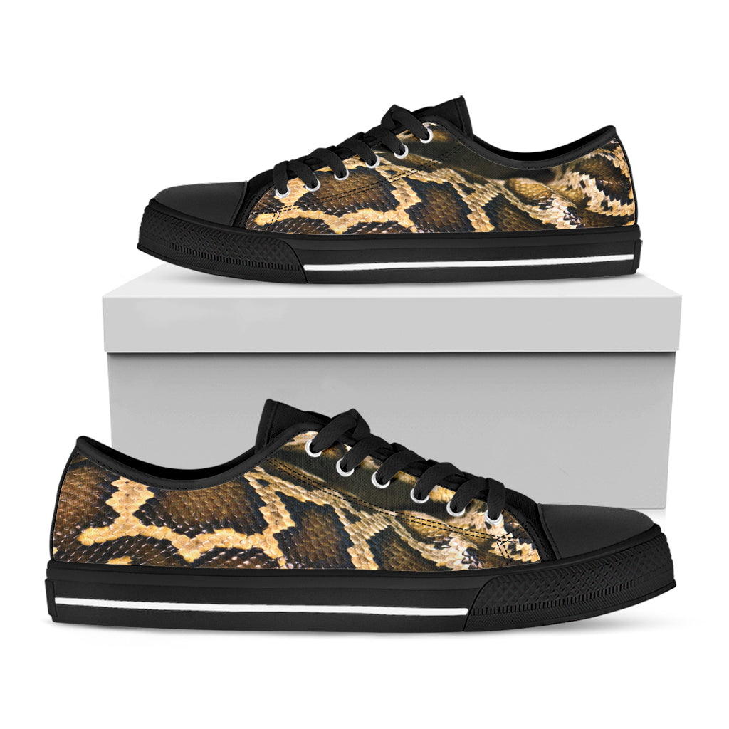 Burmese Python Snake Print Black Low Top Shoes