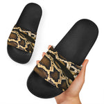 Burmese Python Snake Print Black Slide Sandals