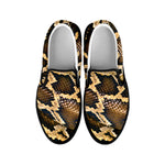 Burmese Python Snake Print Black Slip On Shoes