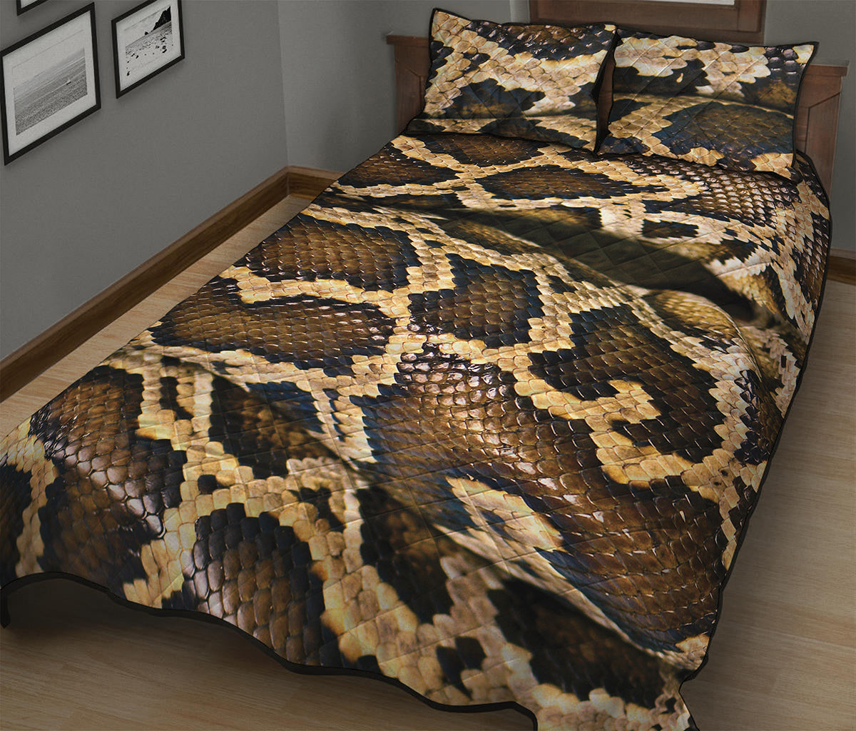 Burmese Python Snake Print Quilt Bed Set