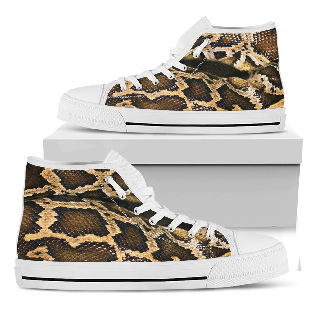 Burmese Python Snake Print White High Top Shoes