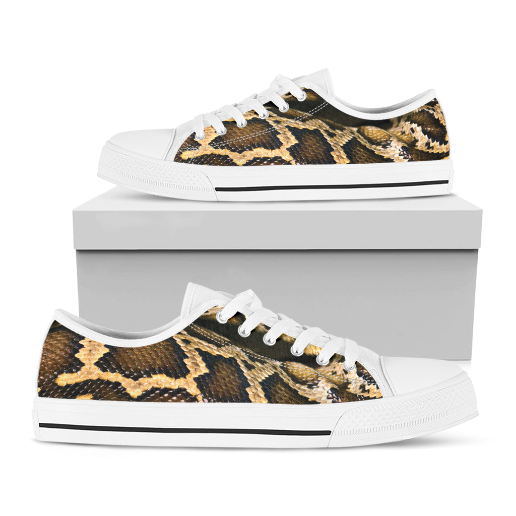 Burmese Python Snake Print White Low Top Shoes