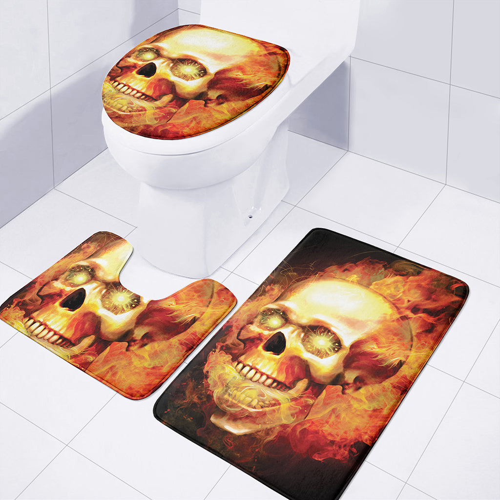 Burning Evil Skull Print 3 Piece Bath Mat Set