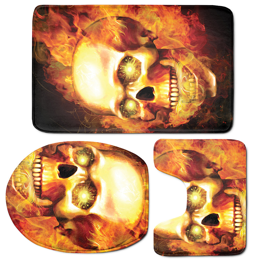 Burning Evil Skull Print 3 Piece Bath Mat Set