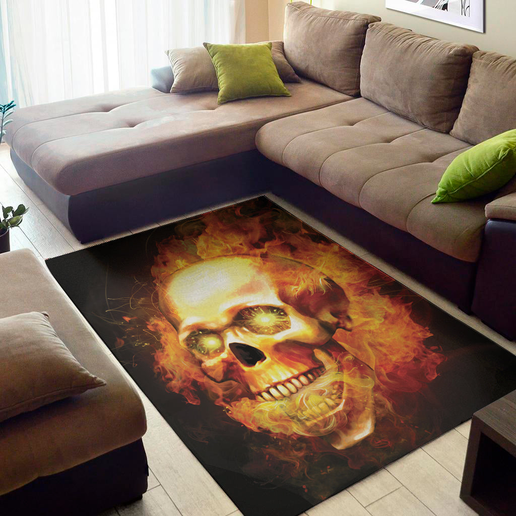 Burning Evil Skull Print Area Rug