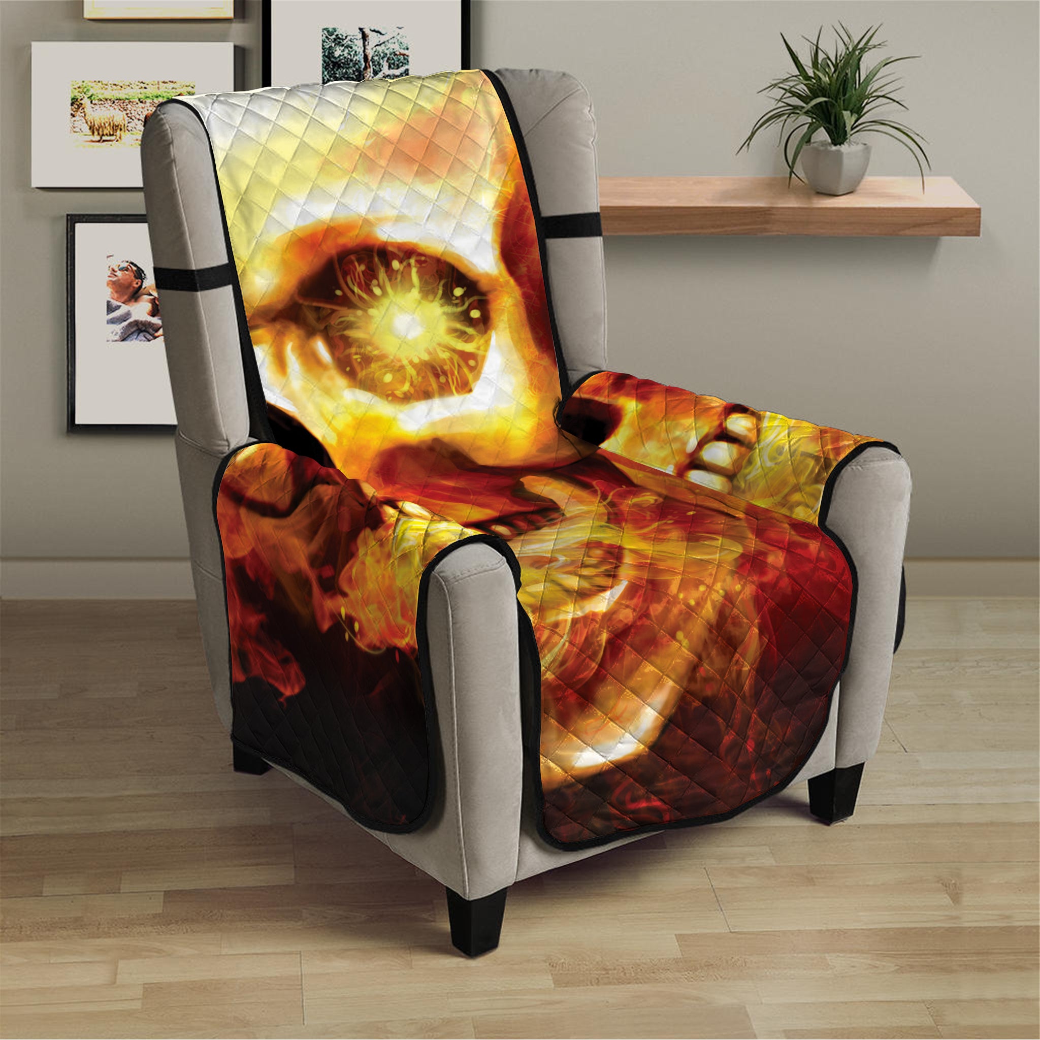 Burning Evil Skull Print Armchair Protector