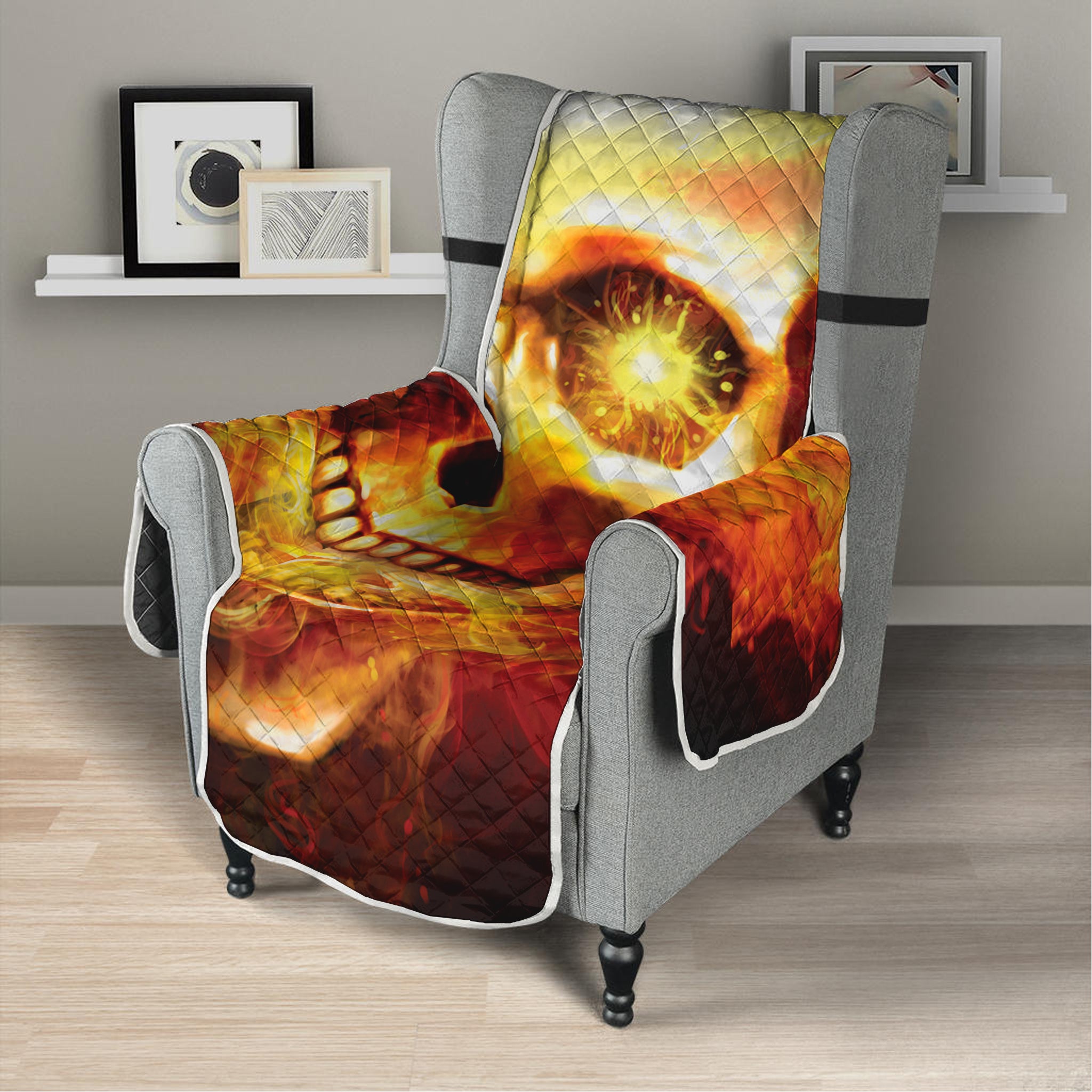 Burning Evil Skull Print Armchair Protector