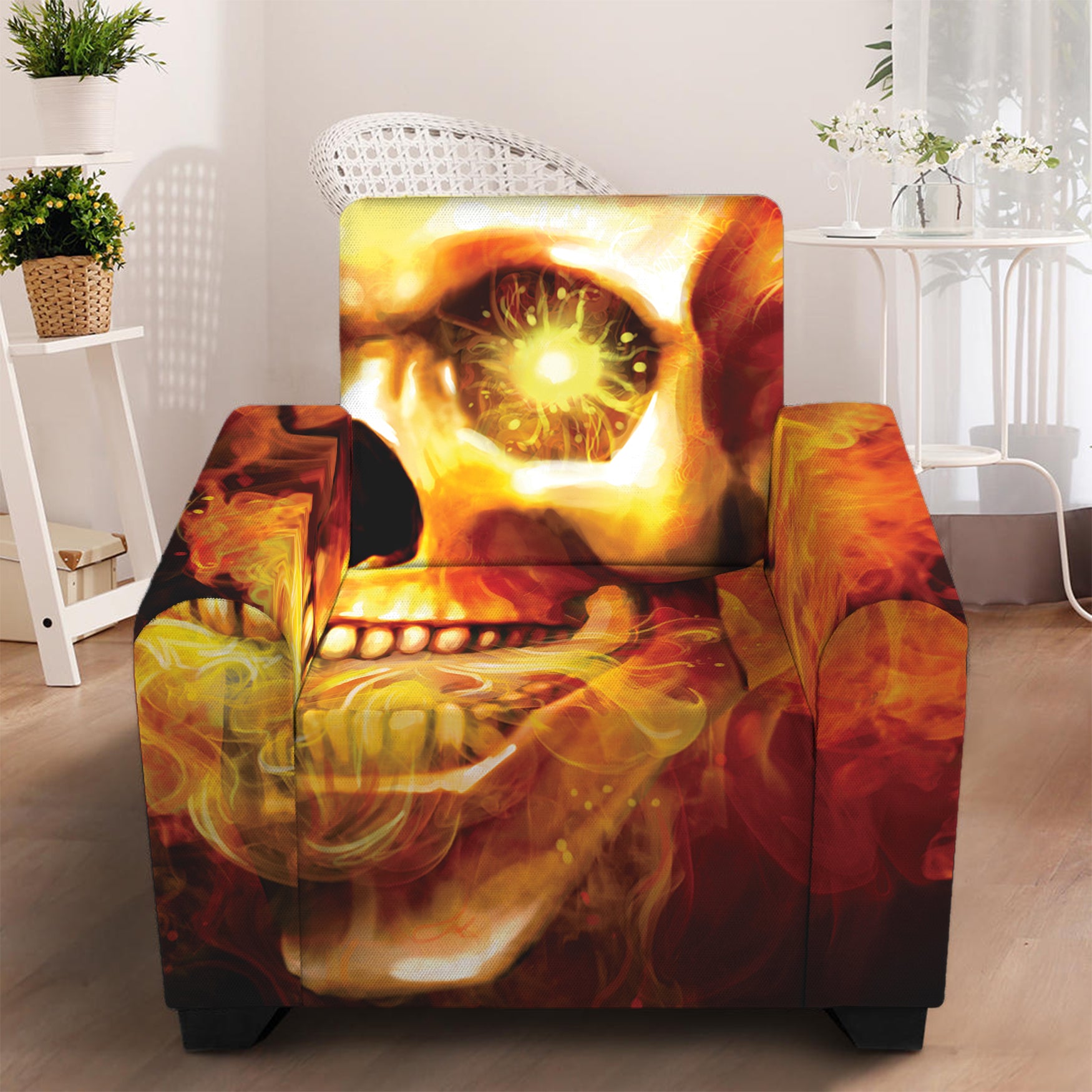 Burning Evil Skull Print Armchair Slipcover