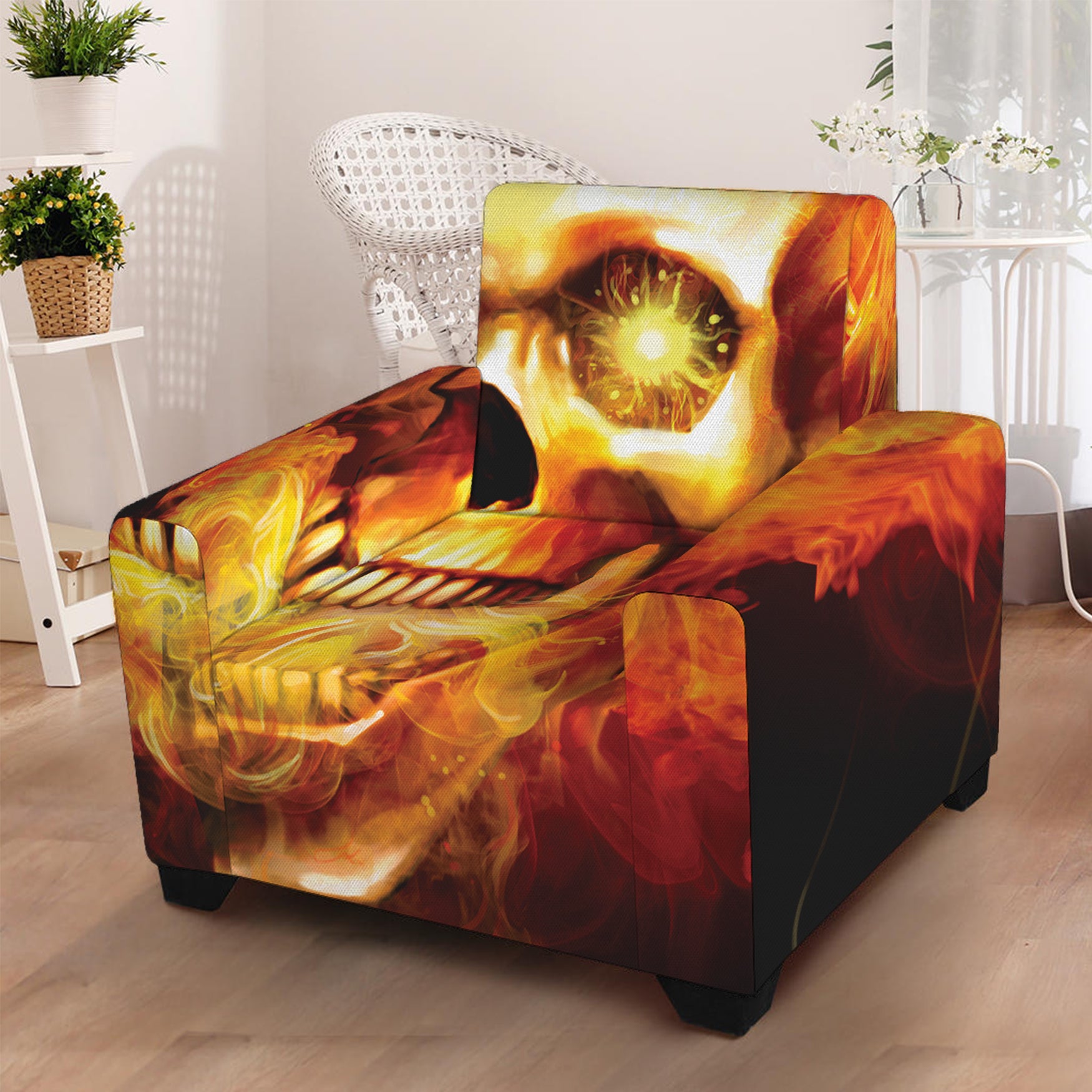 Burning Evil Skull Print Armchair Slipcover