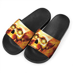 Burning Evil Skull Print Black Slide Sandals
