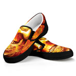 Burning Evil Skull Print Black Slip On Shoes