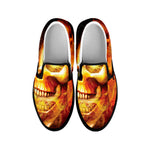 Burning Evil Skull Print Black Slip On Shoes