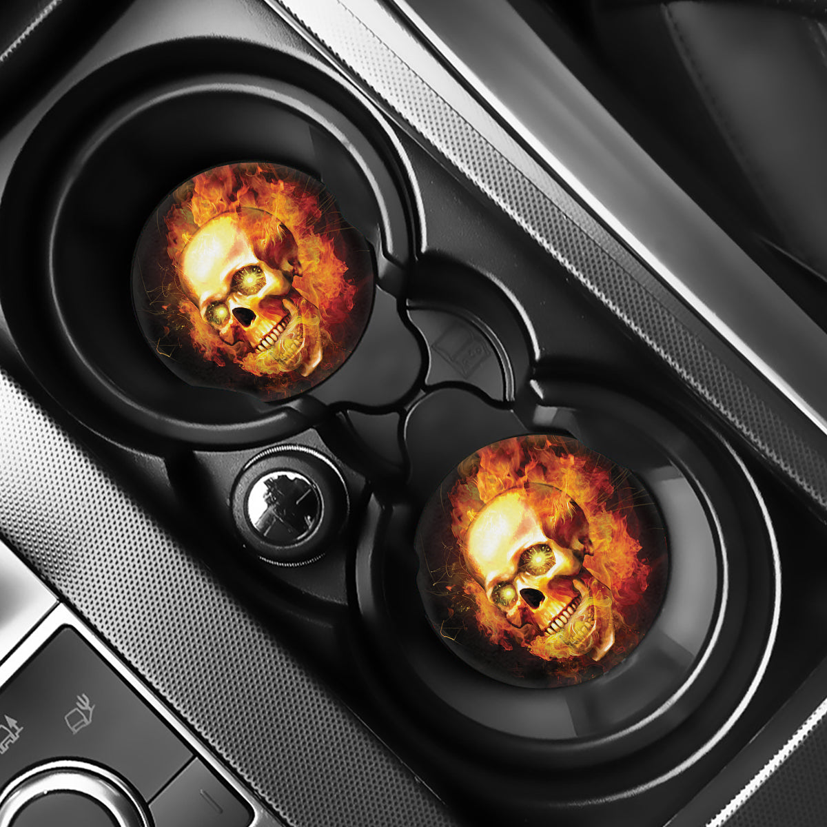 Burning Evil Skull Print Car Coasters