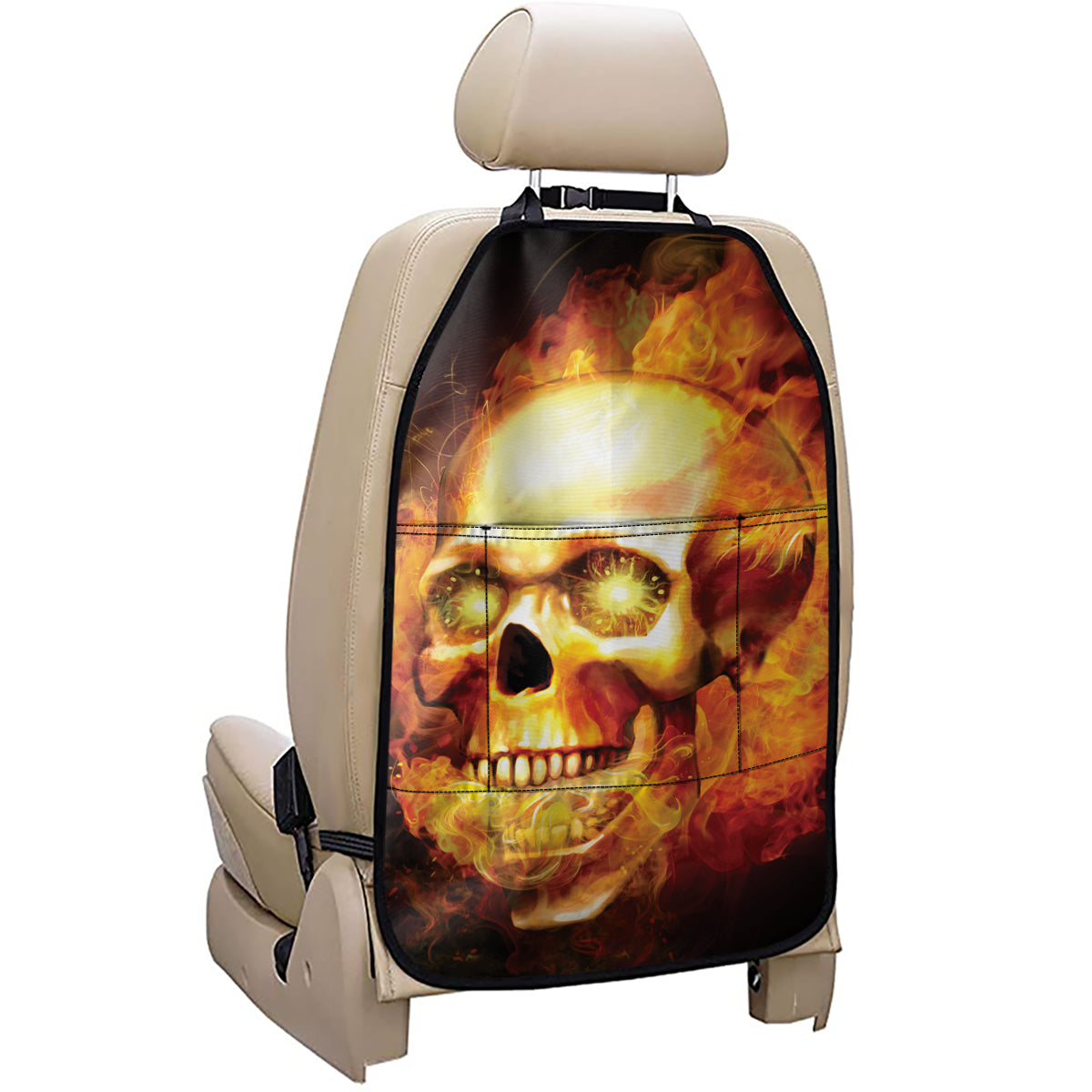 Burning Evil Skull Print Car Seat Organizers