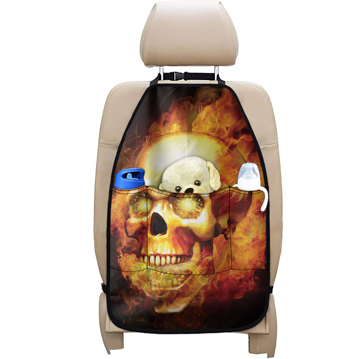 Burning Evil Skull Print Car Seat Organizers