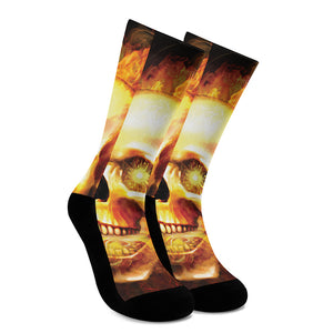 Burning Evil Skull Print Crew Socks