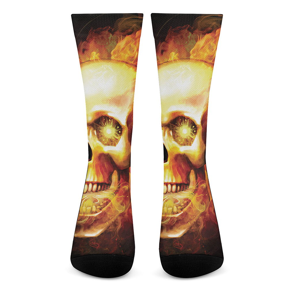 Burning Evil Skull Print Crew Socks