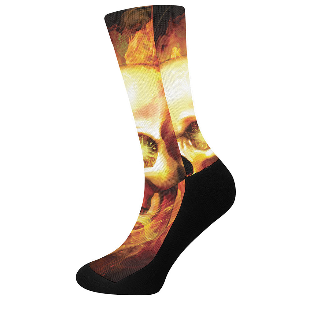 Burning Evil Skull Print Crew Socks