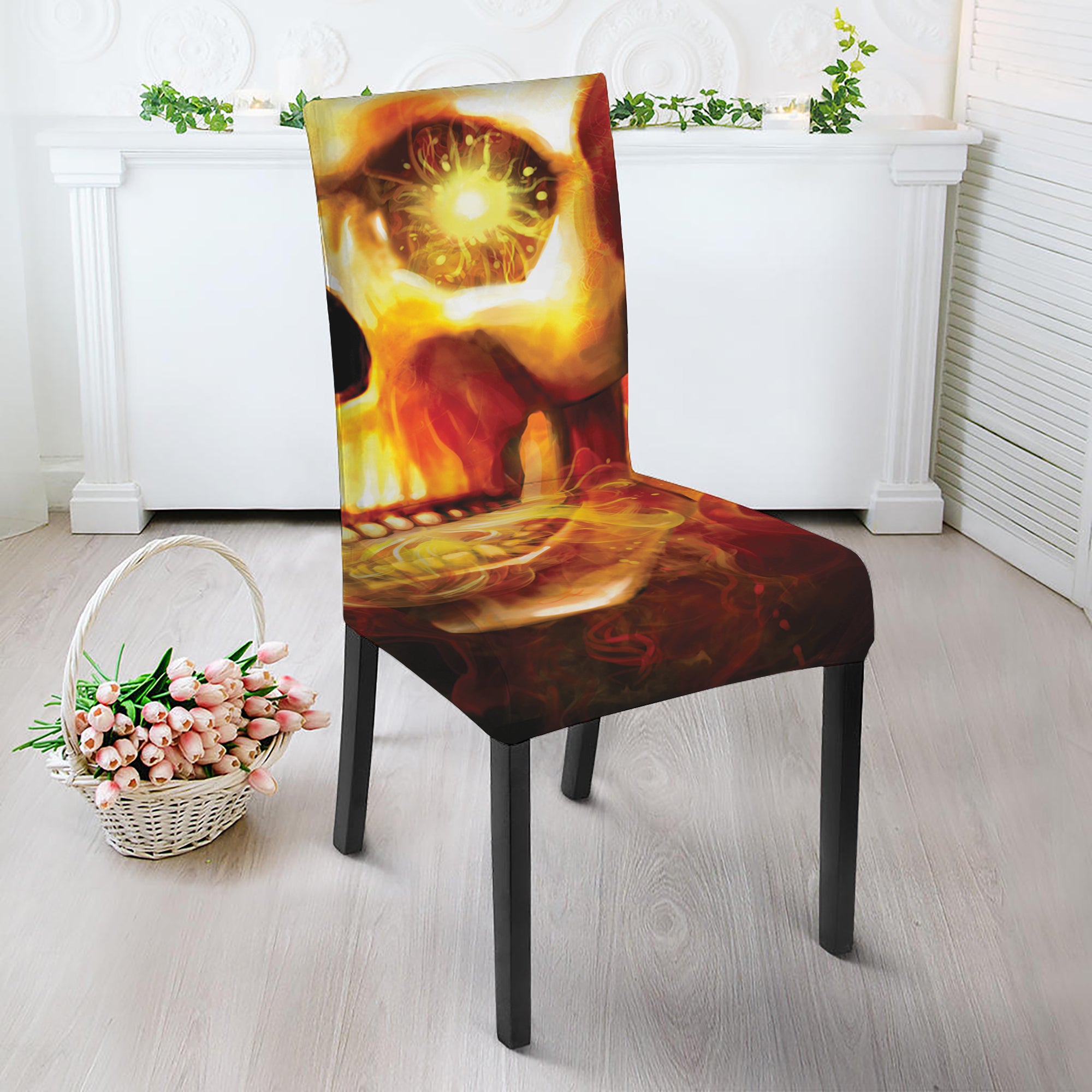 Burning Evil Skull Print Dining Chair Slipcover